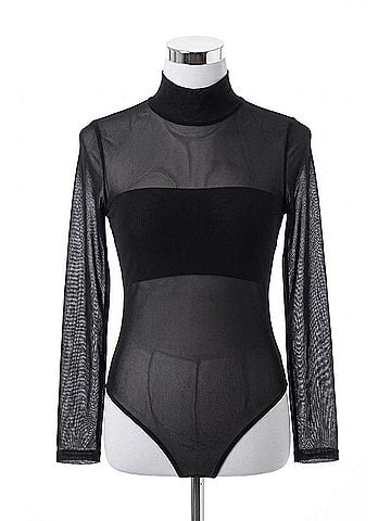 Love Tree Ethereal Sheer Long Sleeve Bodysuit in Black (view 1)