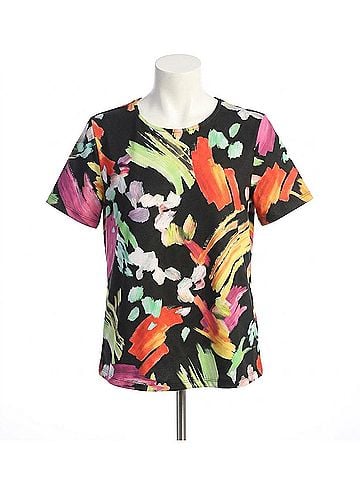 Jess & Jane Blossom Short Sleeve Top in Black Mix (view 1)