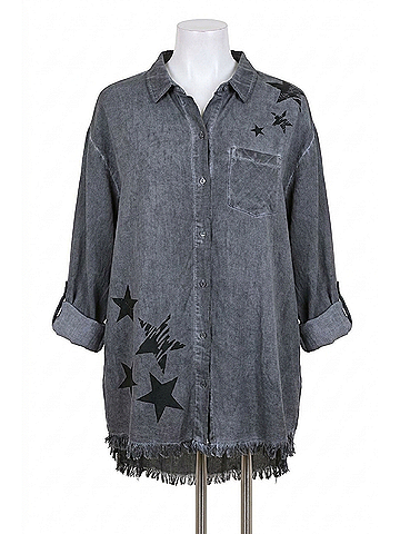 Umgee Frayed Button Up Shirt in Ash (view 1)