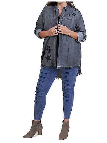 Umgee Frayed Button Up Shirt in Ash (view 2)