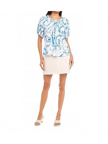 Fifteen Twenty Savina Short Sleeve Blouse in Painted Paisley Print (view 2)