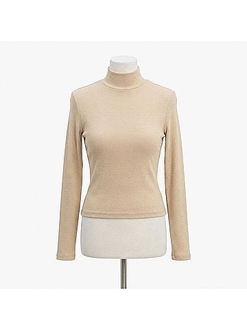 Ambar Sleek Stretch Essential Mock-Neck Long Sleeve Top in Creme (view 1)