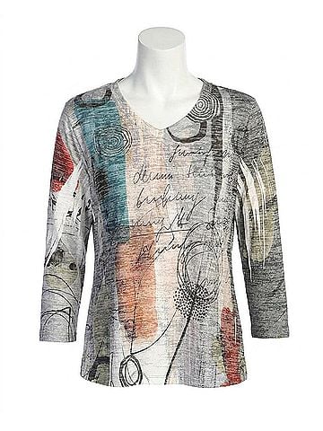 Jess & Jane Sonnet Burnout High Low Top in Grey Multi (view 1)