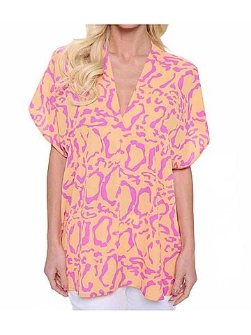 Adrienne Leopard Love Top in Orange And Pink (view 2)