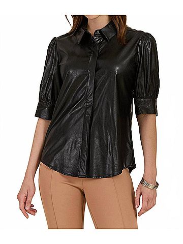 Tyler Boe Alice Pleather Shirt in Black (view 2)