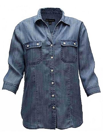 N Touch Women's Tencel Denim Shirt in Blue (view 2)