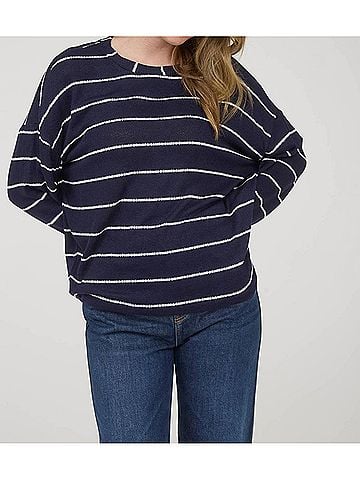 Blu Pepper Stripe Long Sleeve Top in Navy (view 2)