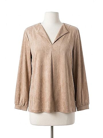 Joh Adam Stretch Suede Top in Khaki (view 1)
