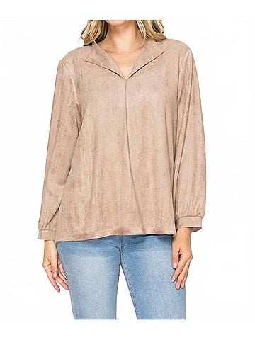 Joh Adam Stretch Suede Top in Khaki (view 2)