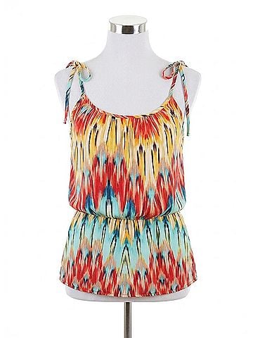 Glam Multi Zig-Zag Tie Shoulder Top in Red (view 1)