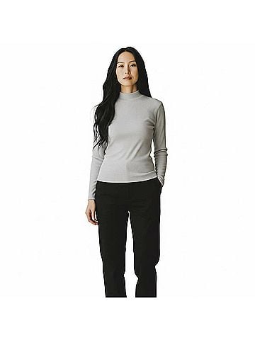 Ambar Sleek Stretch Essential Mock-Neck Long Sleeve Top in Grey (view 2)