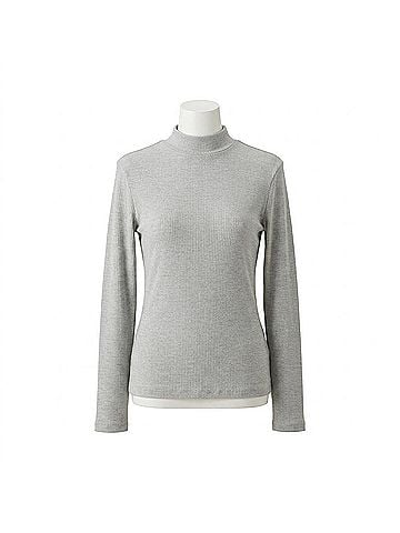 Ambar Sleek Stretch Essential Mock-Neck Long Sleeve Top in Grey (view 1)