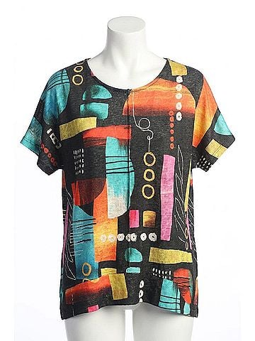 Jess & Jane Geneva Front Seam Light Knit Top - Plus Size in Multi (view 1)