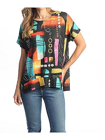 Jess & Jane Geneva Front Seam Light Knit Top - Plus Size in Multi (view 2)