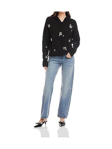 Fifteen Twenty Krystal Embellished Hoodie in Black (view 2)
