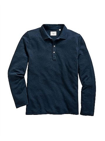 Billy Reid Long-Sleeve Herringbone Polo in Carbon Blue (view 1)