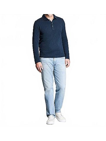 Billy Reid Long-Sleeve Herringbone Polo in Carbon Blue (view 2)