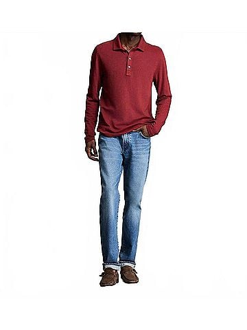 Billy Reid Long-Sleeve Herringbone Polo in Syrah (view 2)
