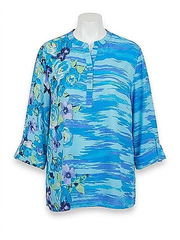 N Touch Women's Leda Floral Print Top in Blue (view 1)