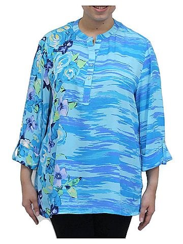 N Touch Women's Leda Floral Print Top in Blue (view 2)