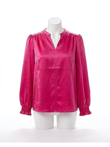 Ivy Jane Long Sleeve Suede Top in Hot Pink (view 1)