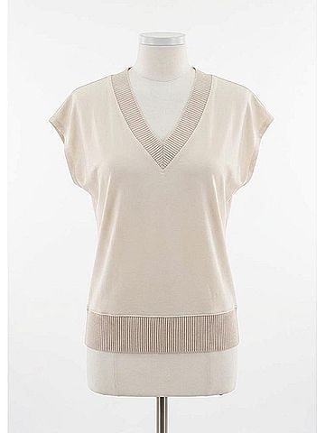 Iris Setlakwe Women's Matte Jersey Rib V-Neck Top in Bone (view 2)