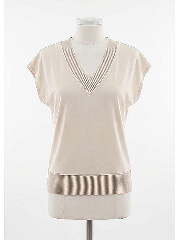 Iris Setlakwe Women's Matte Jersey Rib V-Neck Top in Bone (view 2)