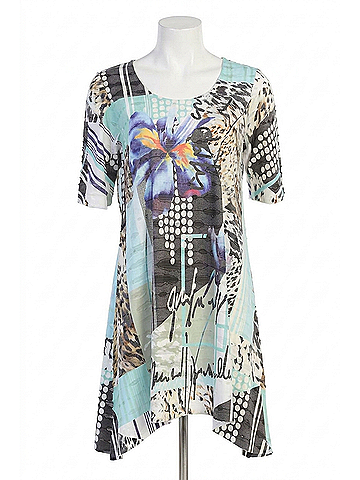 Jess & Jane Women's Iris Double Knit Cold Shoulder Top in Colorful Sublimation (view 1)