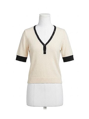White + Warren Short Sleeve Top in Ivory/Midnight (view 1)