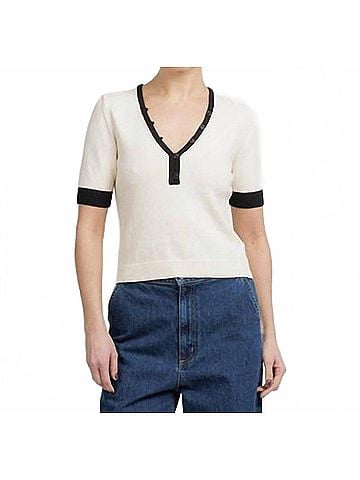 White + Warren Short Sleeve Top in Ivory/Midnight (view 2)