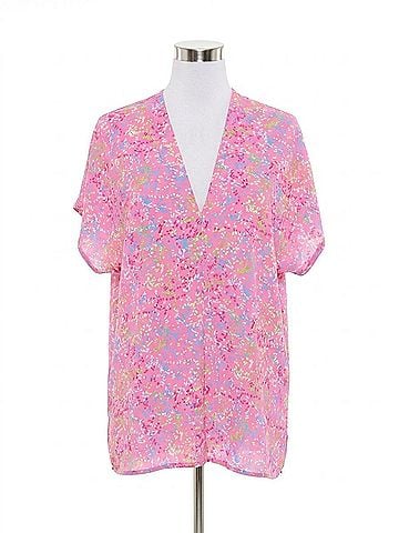 Adrienne Confetti Delight V-Neck Top in Pink (view 1)