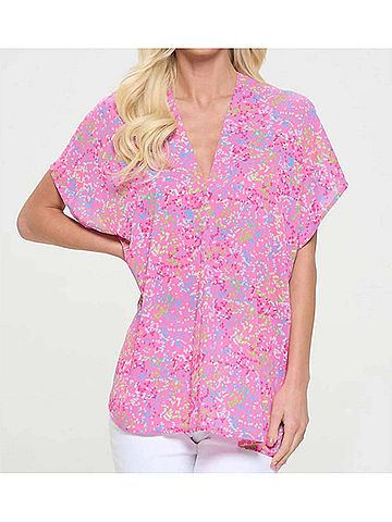 Adrienne Confetti Delight V-Neck Top in Pink (view 2)