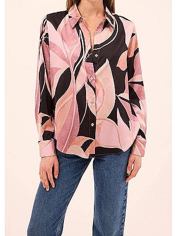 MISA Los Angeles Celine Top in Moody Abstract Flora Satin (view 2)