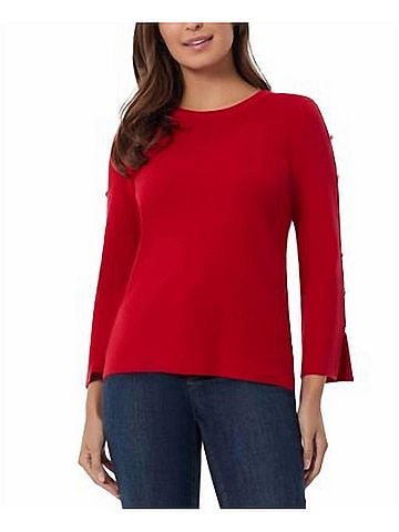Jones New York Crewneck Slit Sleeve Top in Deep Rouge (view 2)