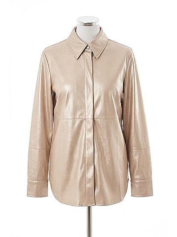 Dolce Cabo Vegan Leather Button Up Shirt in Pale Metallic Gold (view 1)