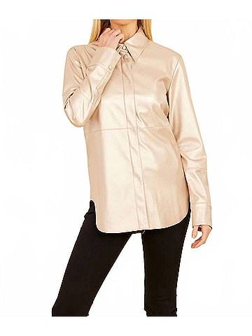 Dolce Cabo Vegan Leather Button Up Shirt in Pale Metallic Gold (view 2)