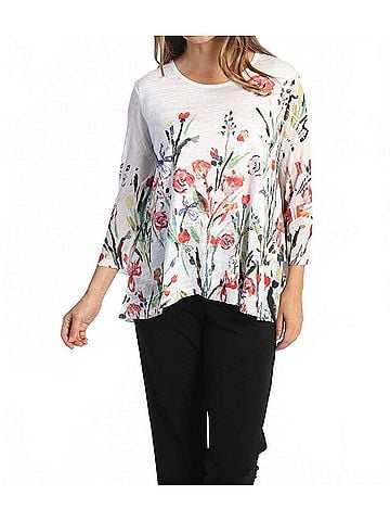 Jess & Jane Zumba Burnout Mesh Contrast Top in Floral Border Print (view 2)