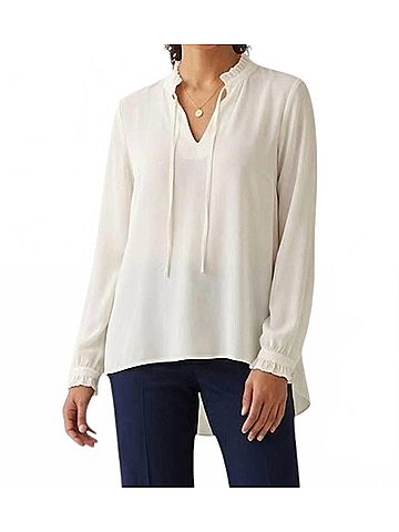 Renuar Long Sleeve Ruffle Neck Woven Blouse in White (view 2)