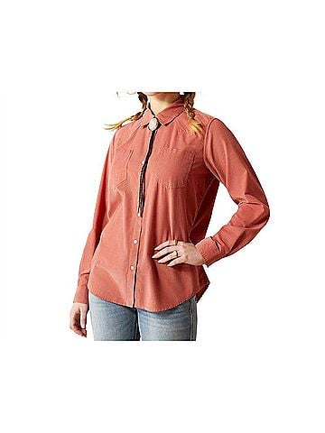 Ariat Billie Jean Corded Long Sleeve Shirt in Light Mahogany (view 2)