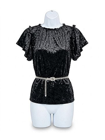 Ivy Jane Velvet Flounce Blouse in Black (view 1)