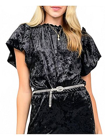 Ivy Jane Velvet Flounce Blouse in Black (view 2)