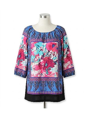 N Touch Floral Peasant Top in Peri &amp; Fuchsia (view 1)