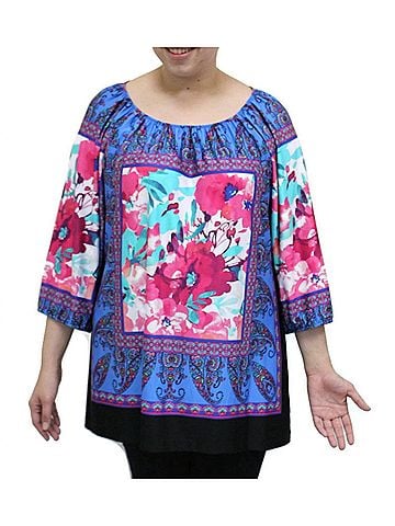N Touch Floral Peasant Top in Peri &amp; Fuchsia (view 2)