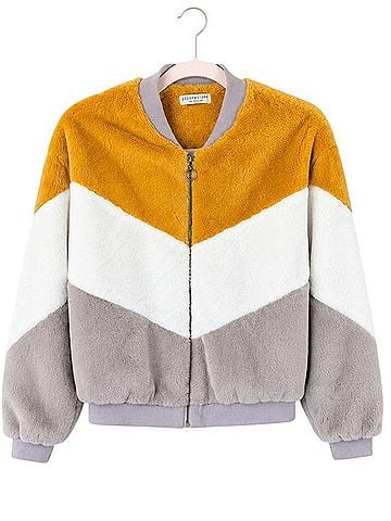 Paper Crane Faux Fur Colorblock Bomber Jacket Jacket (view 2)
