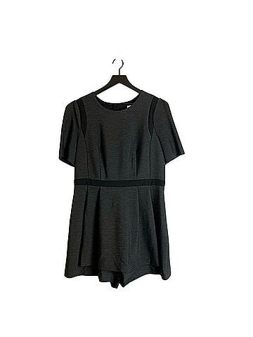 Milly Charcoal Skirted Romper Shorts with Contrast Trim Pleated Puff Shoulder Romper (view 1)
