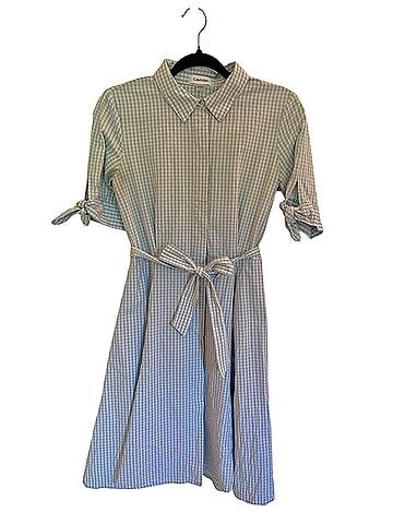 Calvin Klein Light Blue Gingham Midi Shirt Dress Casual Dress (view 1)
