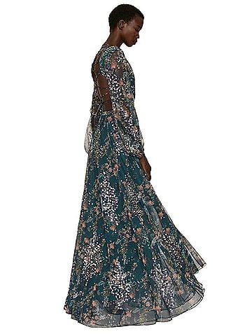 Mac Duggal Blue Floral Laceup Cocktail Dress (view 2)