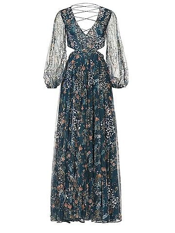 Mac Duggal Blue Floral Laceup Cocktail Dress (view 1)