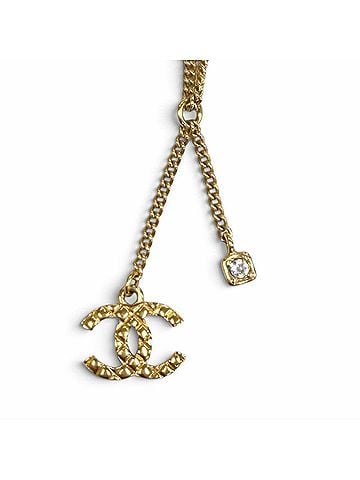 Chanel CHANEL C24P ABD016 Coco Mark Quilted Rhinestone Necklace, Gold, Made in France, Women's (view 1)