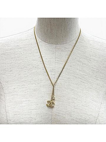 Chanel CHANEL C24P ABD016 Coco Mark Quilted Rhinestone Necklace, Gold, Made in France, Women's (view 2)